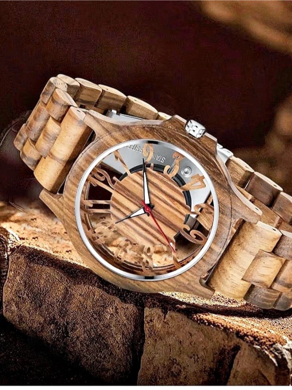 Men’s Wooden Watch Lightweight Analog Quartz Wood Wristwatch Brown